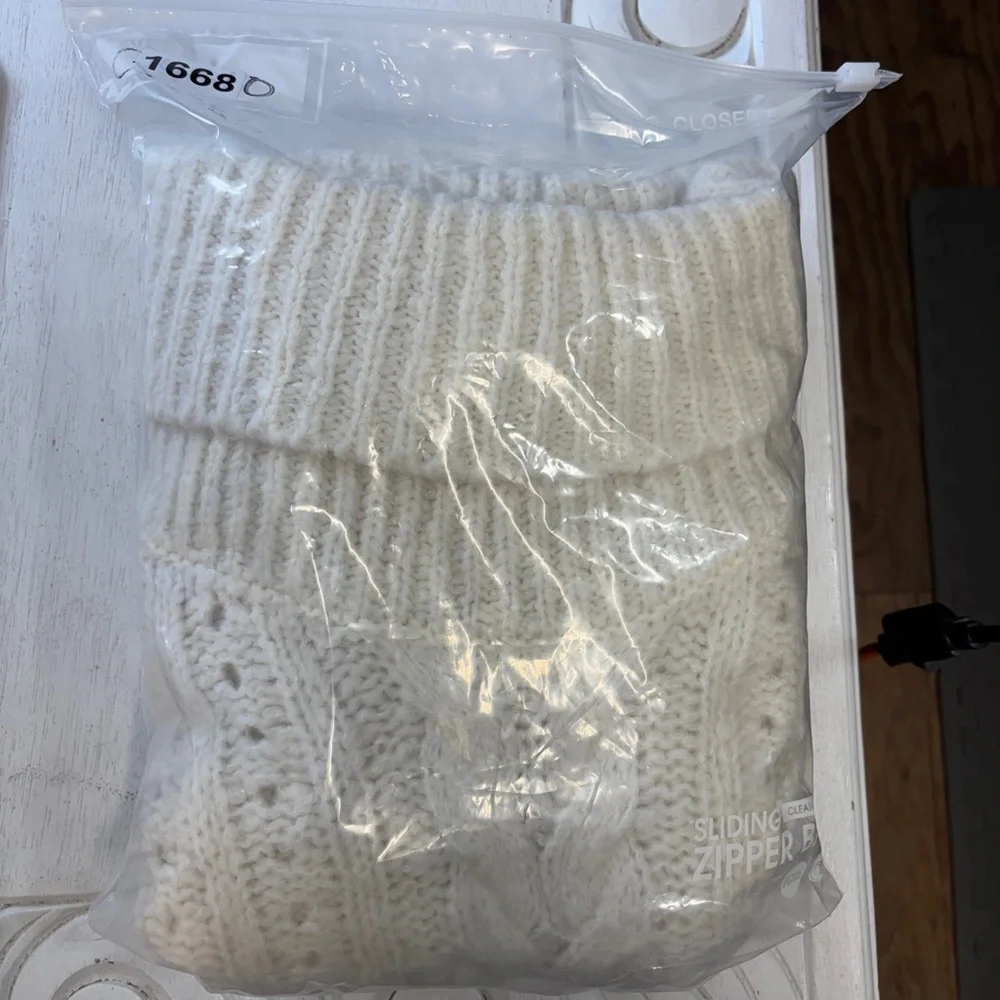 Smartwool Cable Knit Cream‎ Sweater Funnel Cowl Neck Tunic M